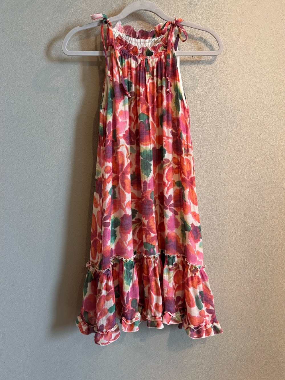 Robbie Bee Pink Multi Floral Tie-Shoulder A-Line Ruffle Dress